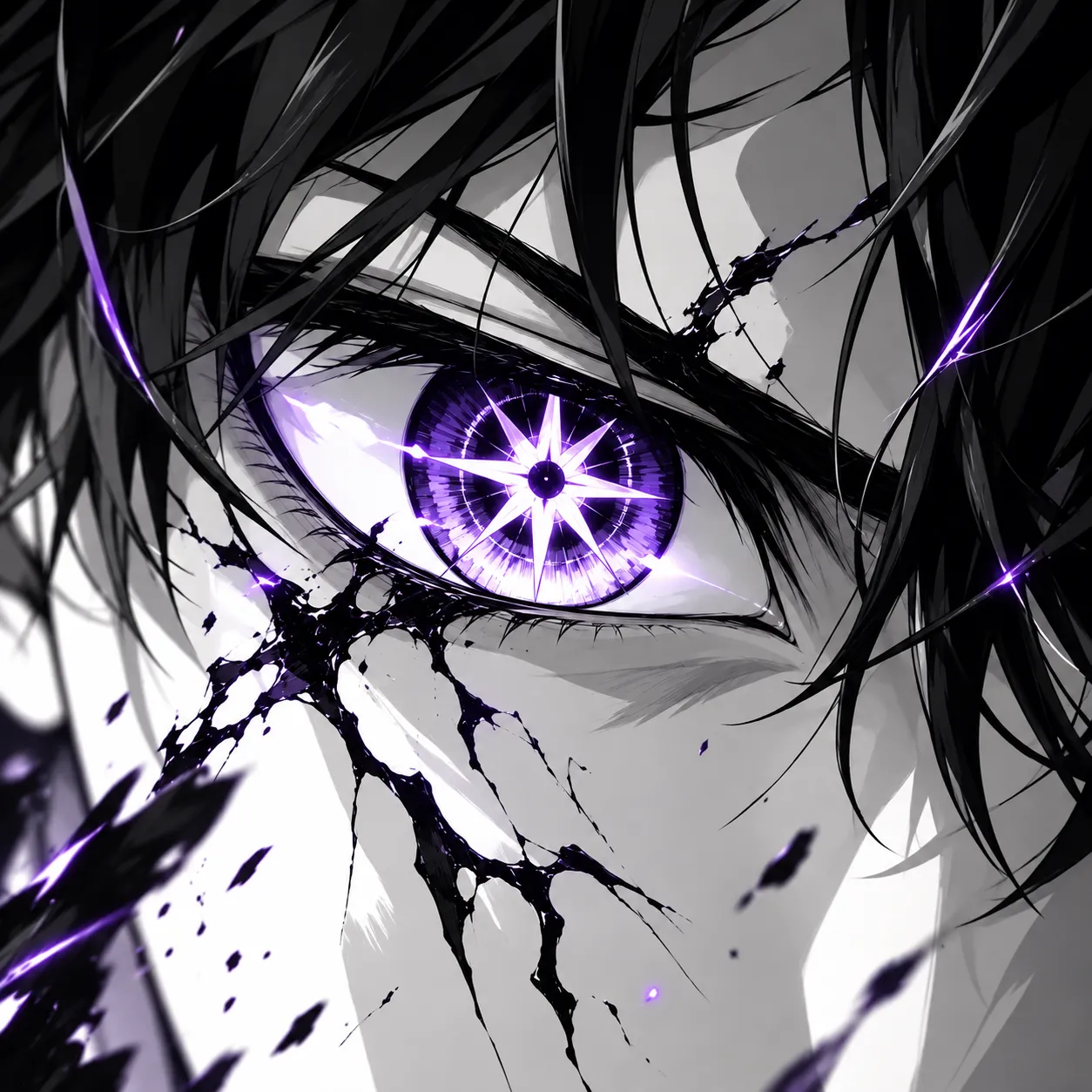 Akio’s eye turns into a star as black cracks spread