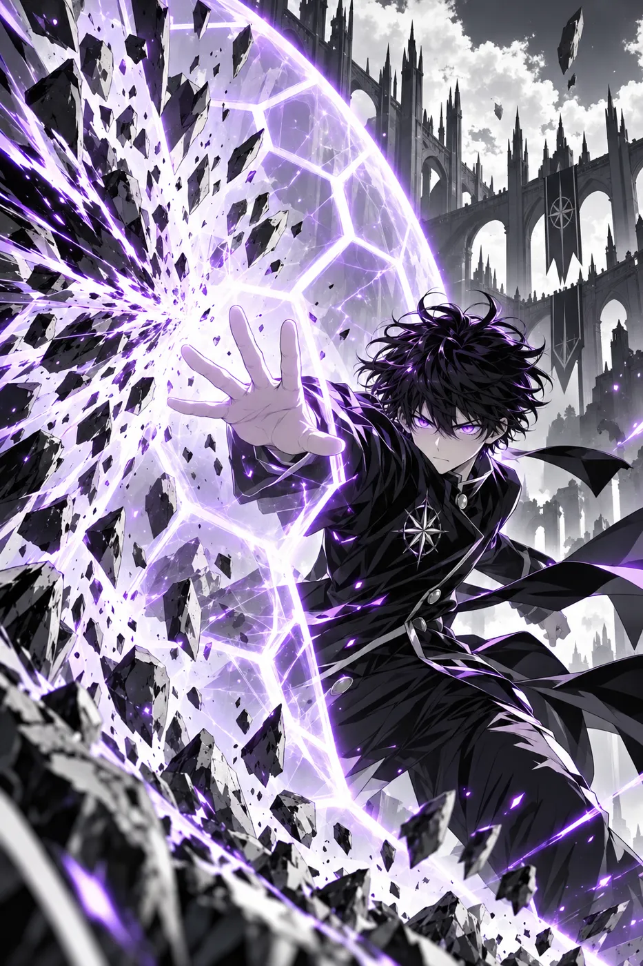 Akio unleashes a huge hexagonal barrier